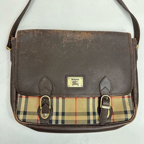 Vintage Burberry Nova Check Canvas and Leather Messenger Bag - Picture 2 of 15